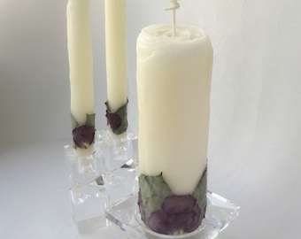 Beeswax Unity Candle Set, Rose Pillar Candle with or w/o Tapers, You Choose Candle & Petal Colors, Romantic Wedding Candles, Elegant Decor