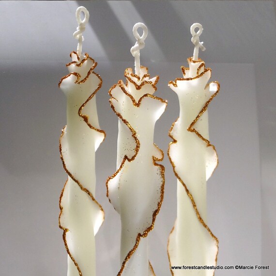 Set Of 3 6 Glitter Taper Candles Unique Rose Shape Etsy