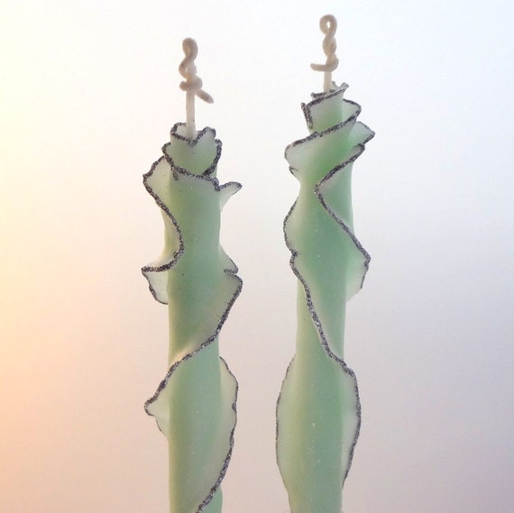 Green Silver Decorative Taper Candles Sparkly Candle Gift Etsy