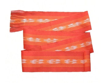 Tangerine Flame Orange Sash, SA66 - Ikat Fabric, Long Woven Belt - Fair Trade Guatemalan Pirate Belt - Vintage NOS Unisex, Handwoven Belts