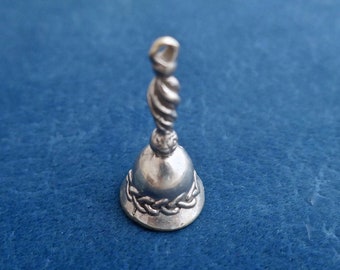 Cast Sterling Silver, Miniature Bell Ringer, Hand Sculpted Dimensional Charm Pendant, by Reva Myers, 1990s Vintage NOS, Pagan Ritual Tool