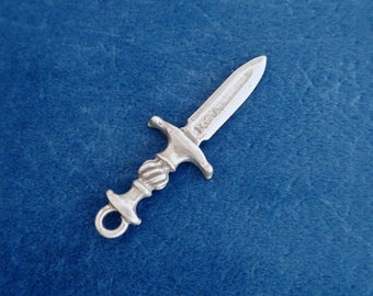 Cast Sterling Silver, Miniature Athame Sword, Hand Sculpted Dimensional Charm Pendant, by Reva Myers, 1990s Vintage NOS, Pagan Ritual Tool