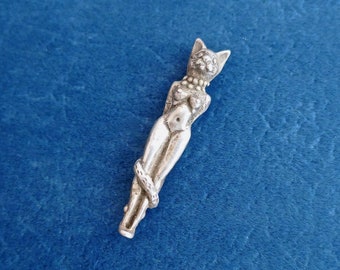 Cast Sterling Silver, Miniature Bast, Hand Sculpted Dimensional Pagan Charm Pendant, by Reva Myers, 1990s Vintage NOS, Egyptian Cat Goddess