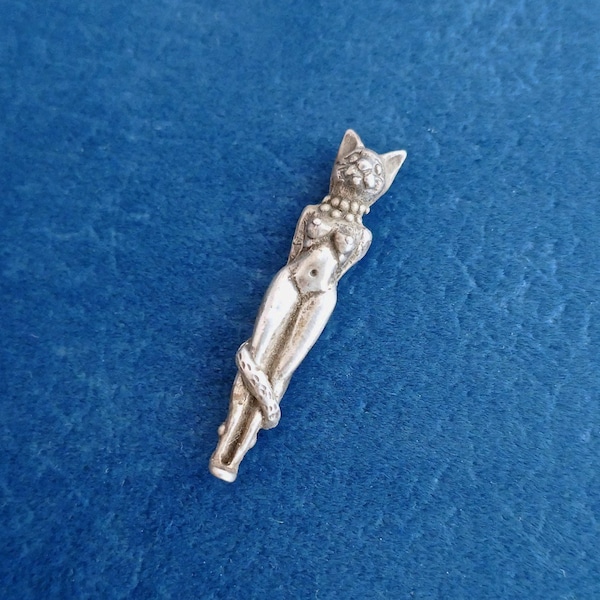 Cast Sterling Silver, Miniature Bast, Hand Sculpted Dimensional Pagan Charm Pendant, by Reva Myers, 1990s Vintage NOS, Egyptian Cat Goddess