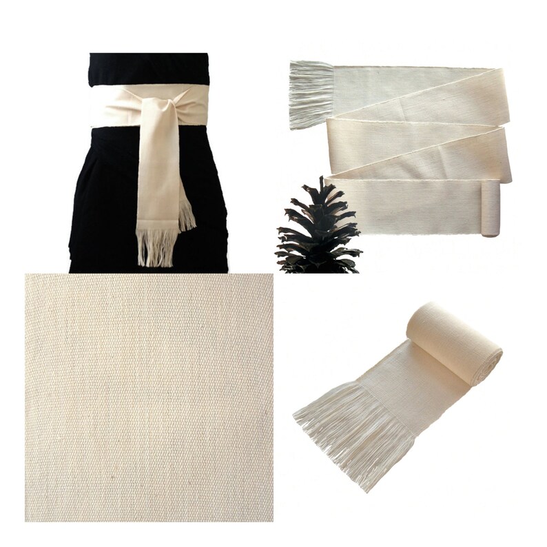 Arctic Wolf White, Sash Belt, SA44 Fair Trade, Vintage NOS, Long Woven Belt Warm White Guatemalan Fabric, Handwoven Belts image 6