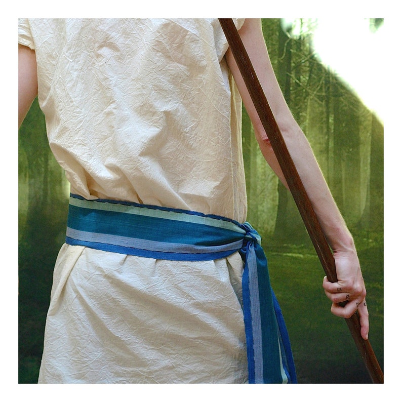 Ocean Blue Sash, SA73 Woven Sash Belt Vintage New-Old-Stock, Fair Trade, Guatemala, Pirate Belt Handwoven Ikat Belts for Men Women image 6