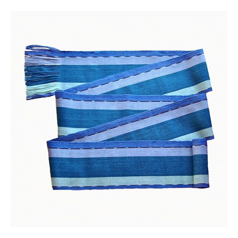 Ocean Blue Sash, SA73 Woven Sash Belt Vintage New-Old-Stock, Fair Trade, Guatemala, Pirate Belt Handwoven Ikat Belts for Men Women image 1