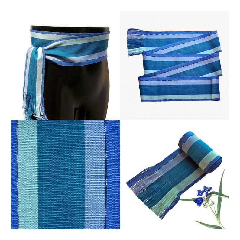 Ocean Blue Sash, SA73 Woven Sash Belt Vintage New-Old-Stock, Fair Trade, Guatemala, Pirate Belt Handwoven Ikat Belts for Men Women image 8