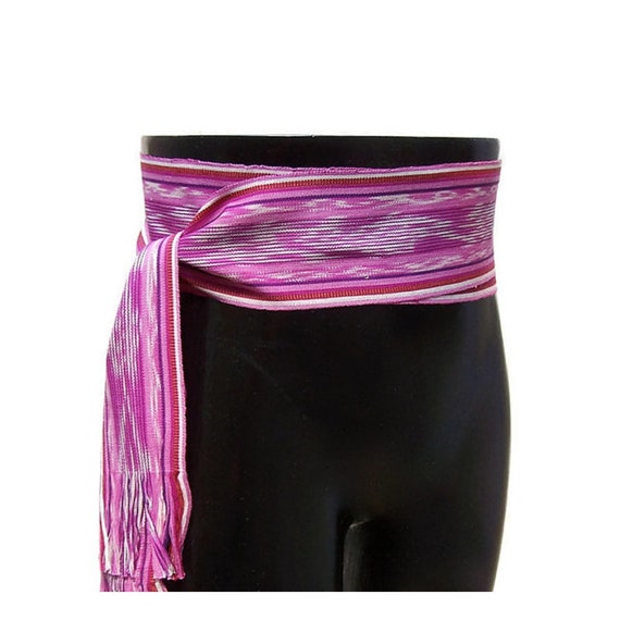 Guatemalan Textile Ikat Purple Bohemian Belt or Striped Violet Fabric Sash Belt