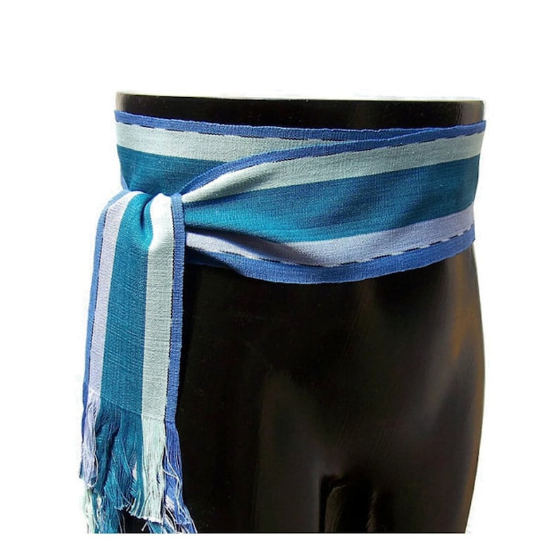 Ocean Blue Sash, SA73 Woven Sash Belt Vintage New-Old-Stock, Fair Trade, Guatemala, Pirate Belt Handwoven Ikat Belts for Men Women image 3
