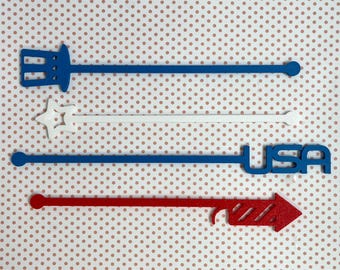 Patriotic Cocktail Swizzle Sticks: 4th of July Party Decor - Made in USA