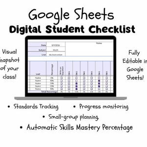 Lista de verificación digital y editable para el dominio de habilidades del estudiante / Hojas de cálculo de Google