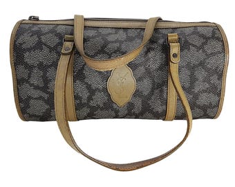 Vintage Yves Saint Laurent Giraffe Papillon Barrel Handbag Brown Gold COA
