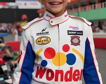 Wit leren Ricky Bobby racejack voor jongens