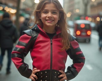 Rood & Zwart Leren Jasje met Hartje voor Meisjes | Kostuum geïnspireerd op Descendants: The Rise | Cosplay Jasje voor Kinderen in Schurkenstijl | Halloween Verjaardagscadeau