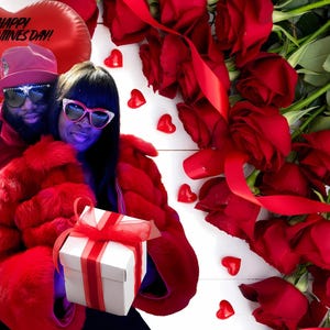 Sovrapposizione digitale di San Valentino in bianco e nero e rosso. Biglietto di San Valentino personalizzato digitale, ricordo digitale, sovrapposizione personalizzata PNG,JPG