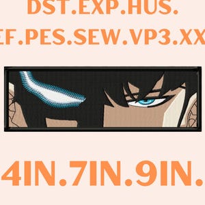 May include: Black and white embroidered patch with a blue eye and the text "DST.EXP.HUS. JEF.PES.SEW.VP3.XXX 4IN.7IN.9IN."
