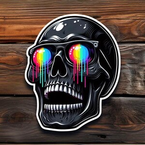 Colorful Skull Kiss-Cut Stickers, Halloween Decor, Gothic Laptop Decal, Spooky Water Bottle Sticker, Creepy Vinyl Decal, Unique Skateboard