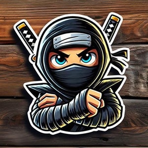 Cartoon Ninja Stickers, Cute Japanese Character Decals, Kawaii Laptop Decor, Anime Lover Gift, Martial Arts Phone Sticker, Kids Craft Supply