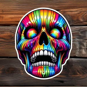 Colorful Skull Kiss-Cut Stickers, Halloween Decor, Gothic Laptop Decal, Spooky Water Bottle Sticker, Creepy Vinyl Decal, Unique Skateboard