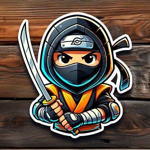 Cartoon Ninja Stickers, Cute Japanese Character Decals, Kawaii Laptop Decor, Anime Lover Gift, Martial Arts Phone Sticker, Kids Craft Supply