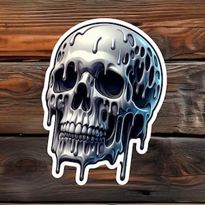 Melting Skull Kiss-Cut Stickers, Halloween Decor, Gothic Laptop Decal, Spooky Water Bottle Sticker, Creepy Vinyl Decal, Unique Skateboard