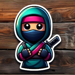 Cartoon Ninja Stickers, Cute Japanese Character Decals, Kawaii Laptop Decor, Anime Lover Gift, Martial Arts Phone Sticker, Kids Craft Supply
