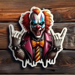 Adesivi spaventosi da clown rocker, decalcomanie horror, adesivi inquietanti per laptop, decorazioni spettrali per planner, accessori per Halloween, forniture per album gotici