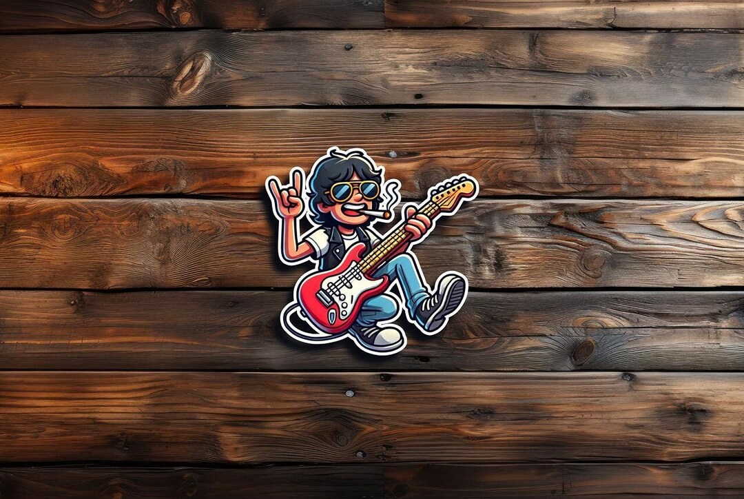 Rocking R Sticker Cartoon Rocker Rocking Guitar Sticker - Etsy