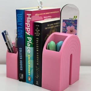 Fermalibri arcobaleno stampato in 3D / Portalibri ad arco rosa carino / Contenitore estetico per cancelleria per penne, pennarelli e appunti, regalo da scrivania