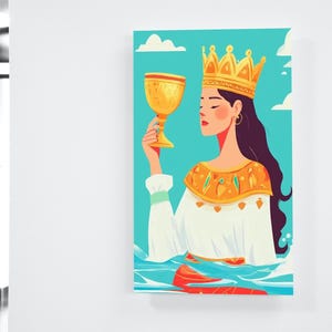 Póster de metal con la carta del tarot de la Reina de Copas, inspirado en el arte de Joan Cornell, decoración de pared vibrante, decoración espiritual para el hogar, regalo para amantes del tarot