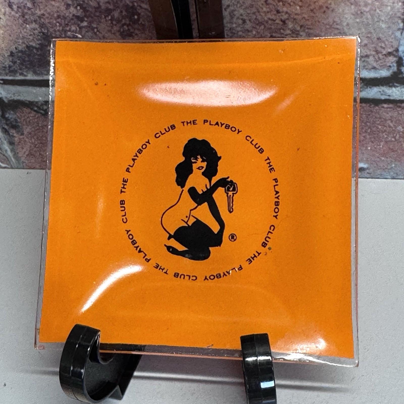 Vintage 1960s the Playboy Club Bunny Key Black Orange Glass