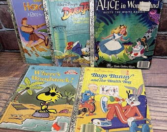 Lot of 5 Vintage Little Golden Books Disney Bugs Woodstock Hercules More 80s 90s