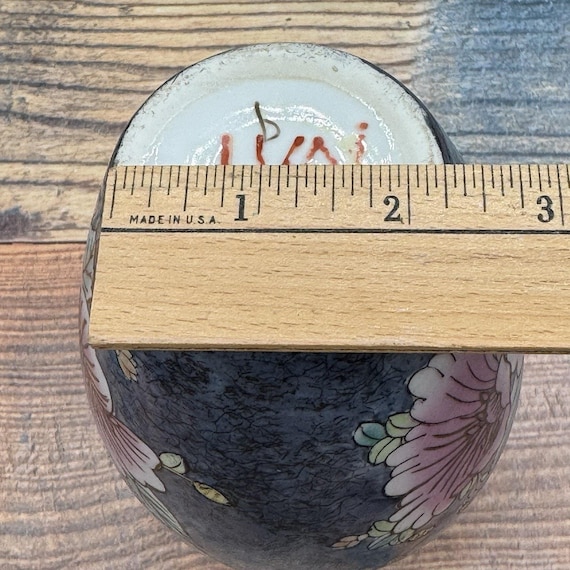 ヴィンテージ中国製磁器花瓶 手描き花柄 蓮 青＆ピンク 刻印入り 6