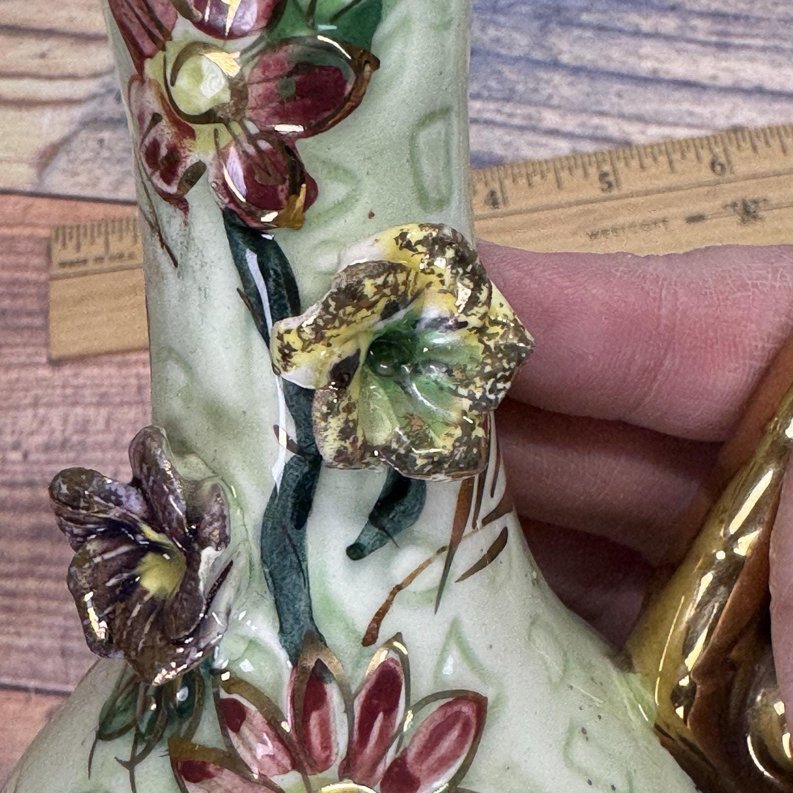 Vtg West Pac Japan Porcelain Hand Painted Gold Trim Floral Relief