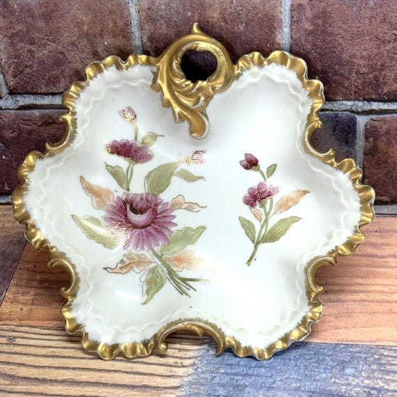 VINTAGE Kalk Porcelain Trinket/candy Dish Flowers Gold Trim