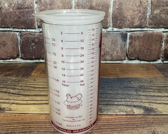Vaso medidor Pampered Chef vintage n.° 2225 para ingredientes secos o húmedos. Logotipo de gallina.