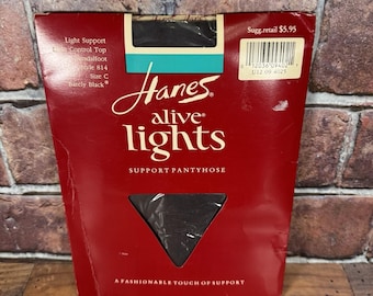Vtg Hanes Alive Lights Pantyhose Control Top Sandalfoot Size C Barely Black NIP