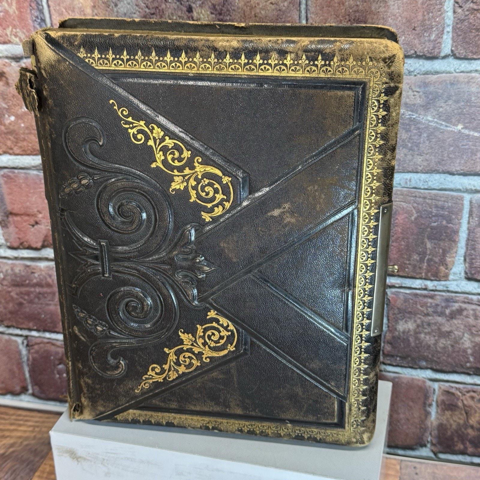 【希少】洋書 Cherished Objects アンティーク雑貨写真集 Antique 1800s Leather-bound Photo Album 40 Pages Gold Embossed 1