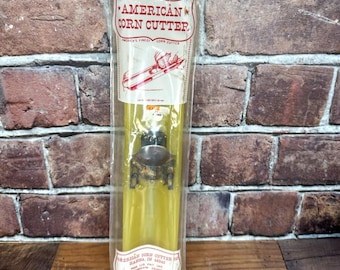 Cortador de maíz americano antiguo con embalaje original. Fabricado en EE. UU.