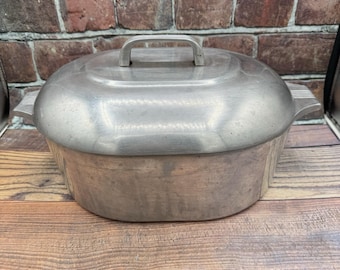Vintage Magnalite GHC 8 Qt. Forno holandês torrador oval com tampa e tripé