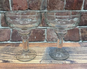 Pair Vtg Libbey Yucatan Margarita Glasses Heavy Hammered Glass Set of 2 MCM USA