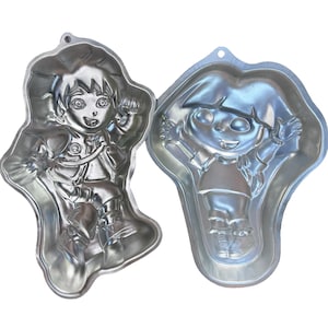 Pair of Vintage 2003 Wilton Dora the Explorer and Diego Aluminum Cake Pans Set