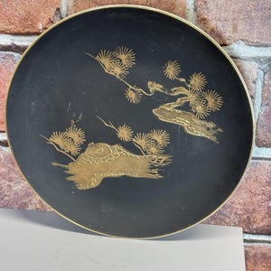 Vintage Japanese Lithophane Geisha Tea Plate -Matte Black and Gold