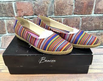 Beacon Phoenix Slip On Multi Striped Ballet Espadrilles Size 8 N Jute Boho Y2K