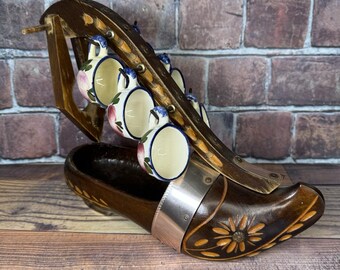 Vintage Dutch Clog Wine Bottle Holder Hand Carved Wooden Shoe W 6