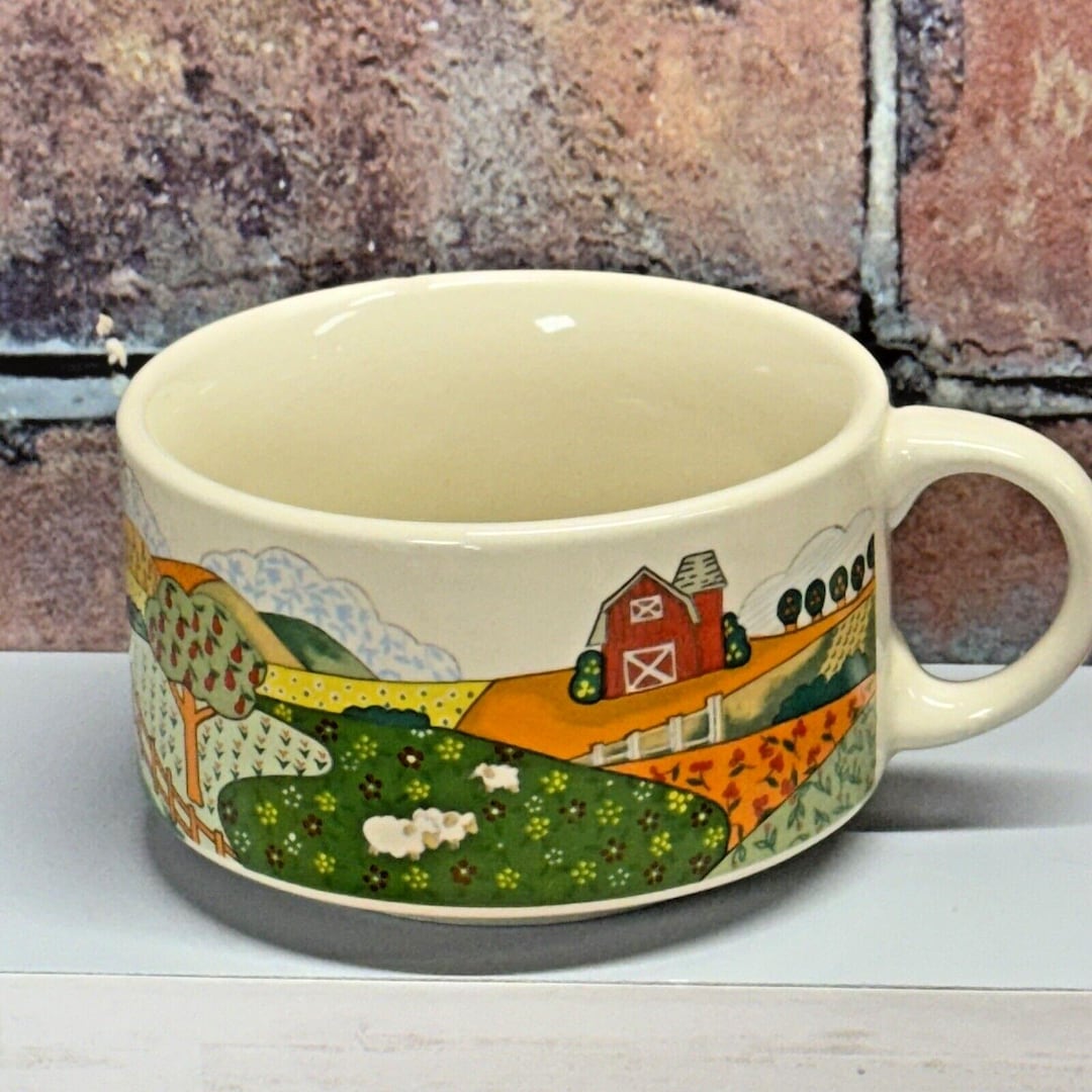 Vintage Farmhouse Soup Mug Bowl With Handle Stoneware Made In Japan vintage-farmhouse-soup-mug-bowl-with-handle-stoneware-made-in-japan