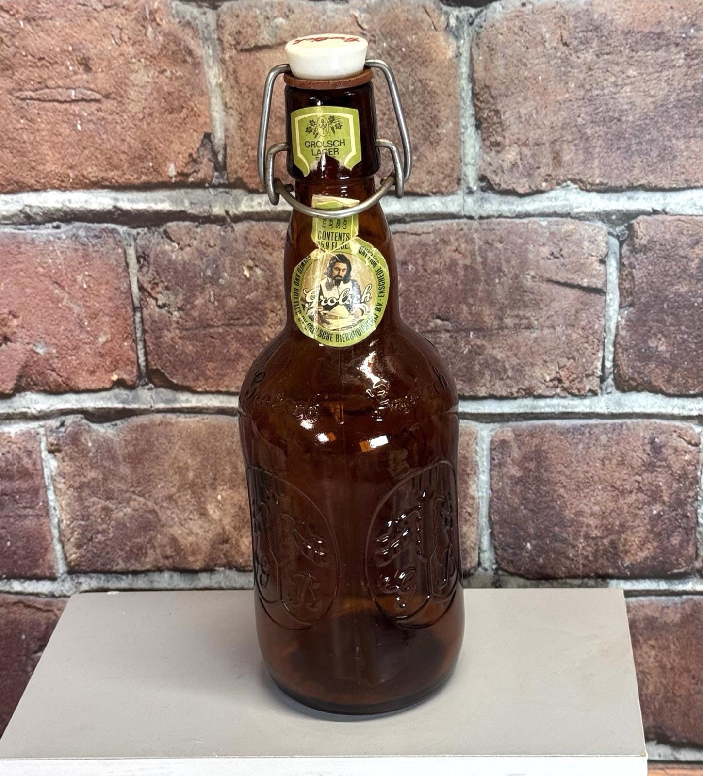 Vintage Grolsch Beer Bottle Porcelain Swing Flip Top Brown Amber