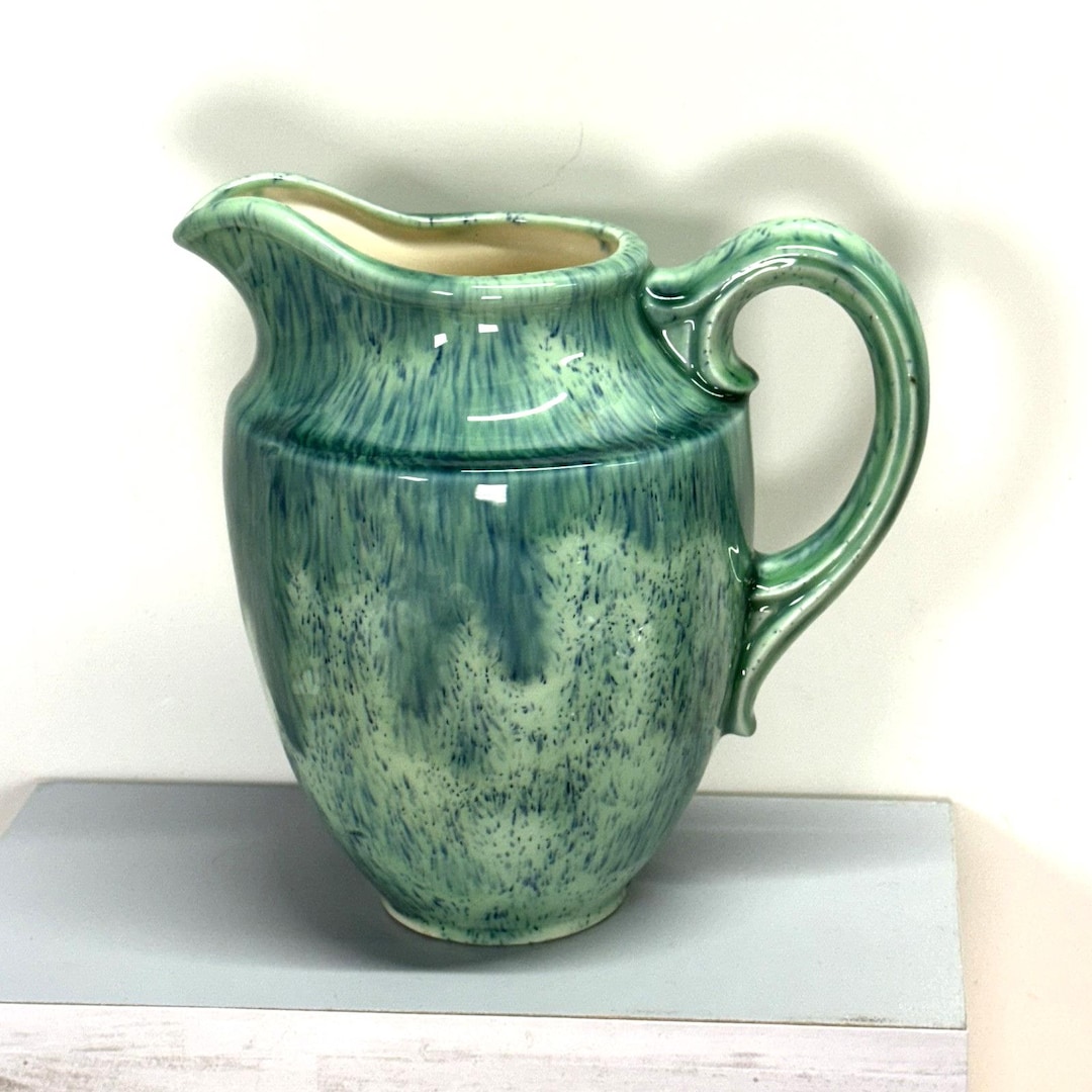 Vintage Glossy Turquoise Green Teal Studio Art Ceramic Pottery Pitcher ...