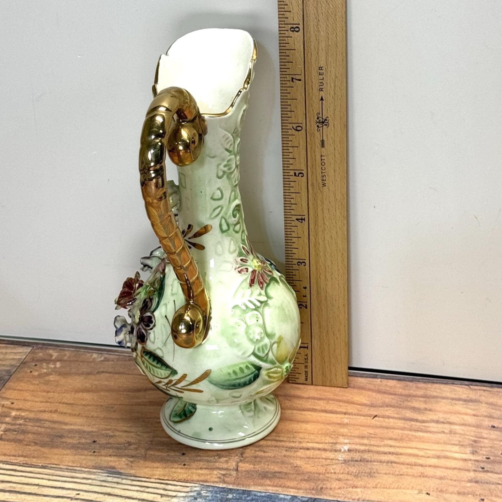 行事器 Vtg West Pac Japan Porcelain Hand Painted Gold Trim Floral Relief